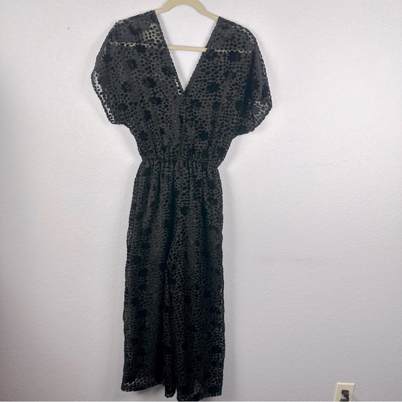 Corey Lynn Calter Melinda Black Velvet Burnout Jumpsuit Made In USA XS - Picture 2 of 11